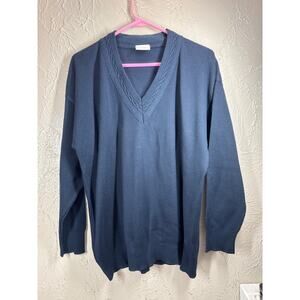 Mondi Navy Blue V-Neck Sweater Tight Knit Pullover Womens Size 16